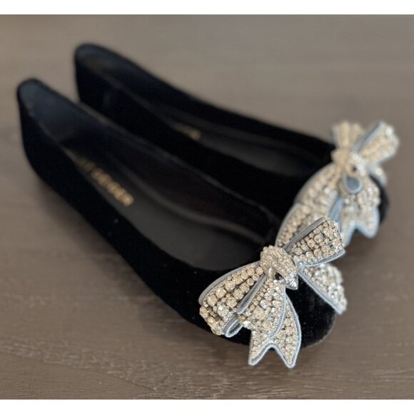 Kurt Geiger Size 37 / 7 Bow Ballerina flats black Velvet Rhinestone Bow Women’s - Picture 3 of 15